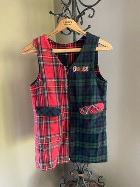 Rare Guess Vintage Plaid Zip Front Dress girls SZ 10 wool embroidered